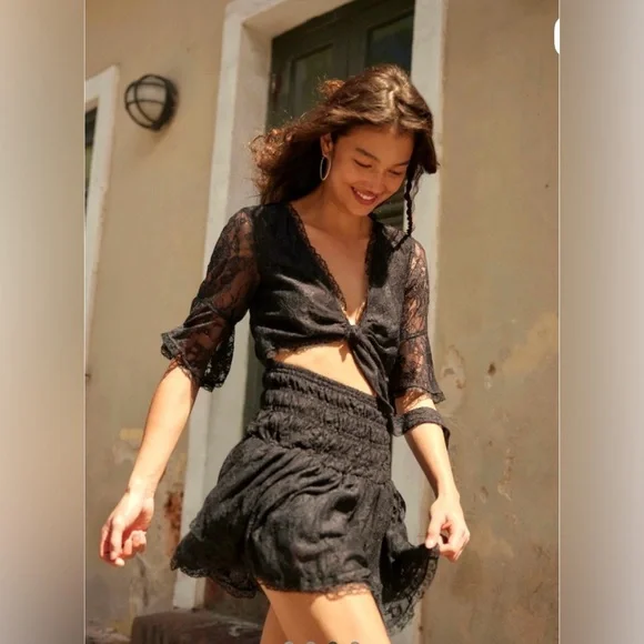 Free People LaLa Lace Mini Dress Color Black Size XL - Picture 5 of 9